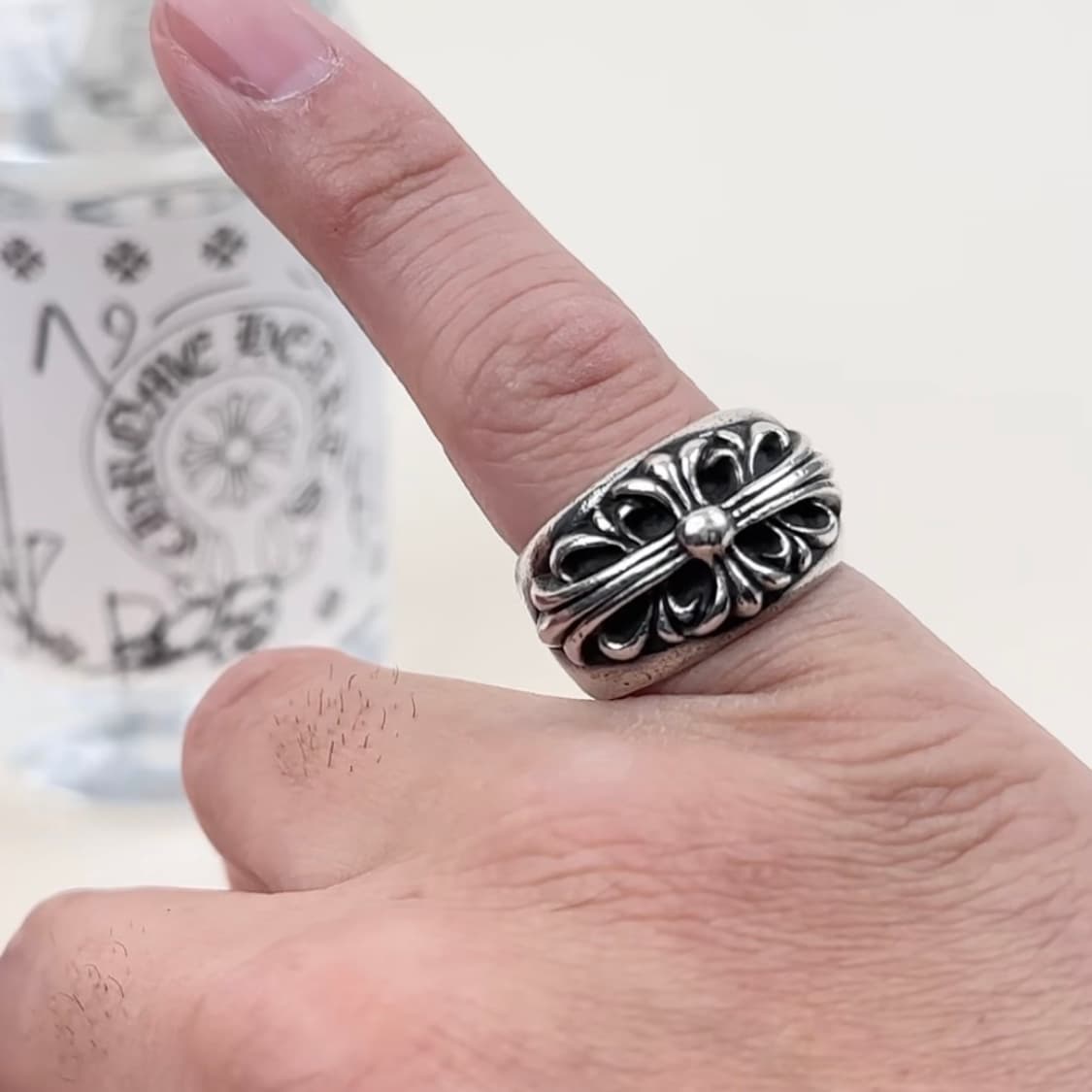 크롬하츠 플로랄 크로스링 US 7 일본 정품 남성 새끼 반지 상품이미지1