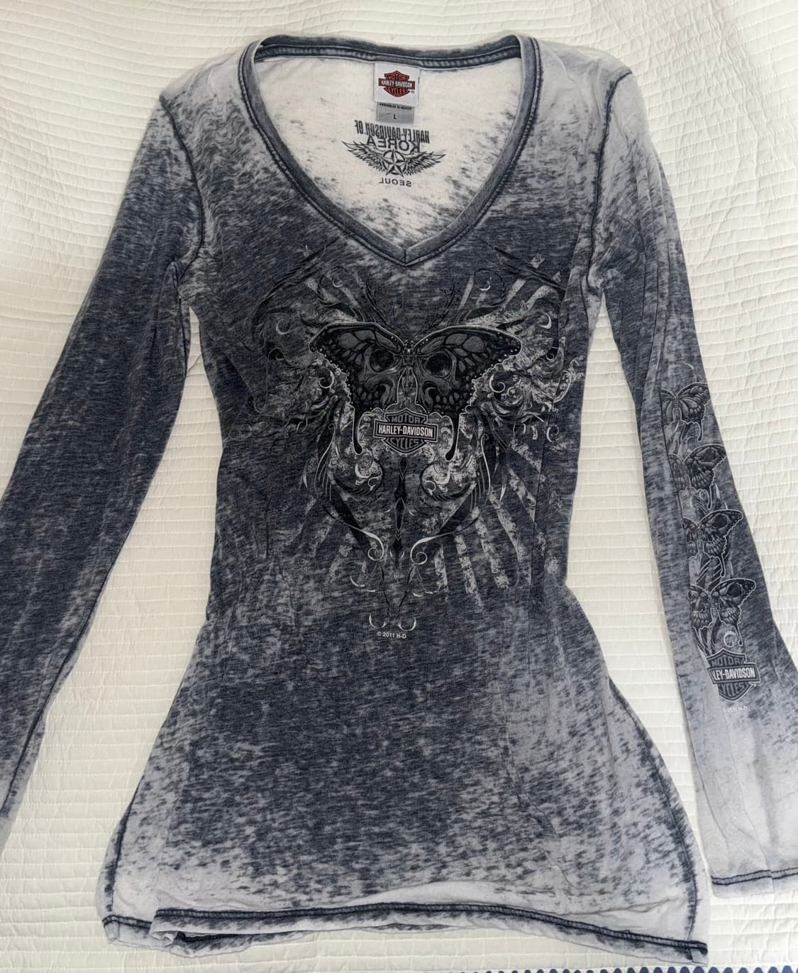 할리데이비슨 펑크 스컬 나비 프린팅 롱 슬리브 상품이미지1