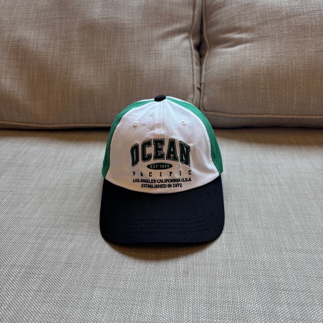 [OP] 오션퍼시픽 빈티지 로고 배색 볼캡 화이트/그린 남여공용 상품이미지2