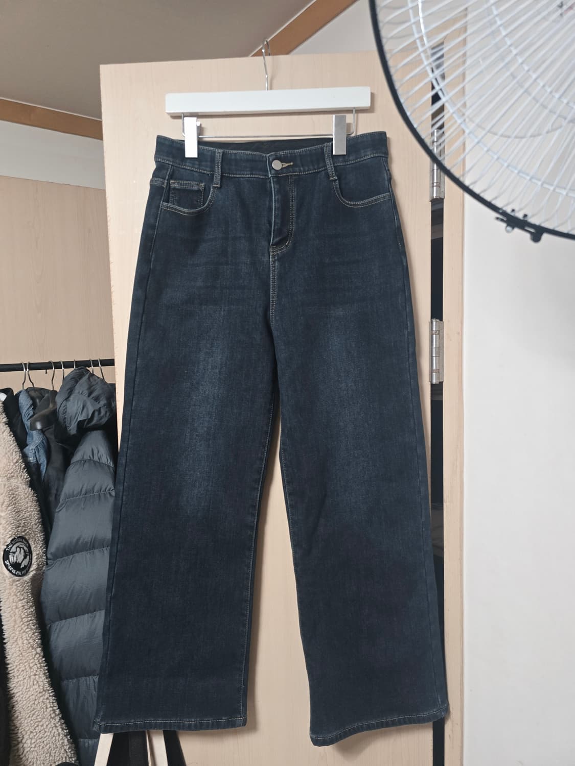 (새상품)엘블로썸 여성 밴딩 기모 와이드 스판 데님진 
32 XL 상품이미지1