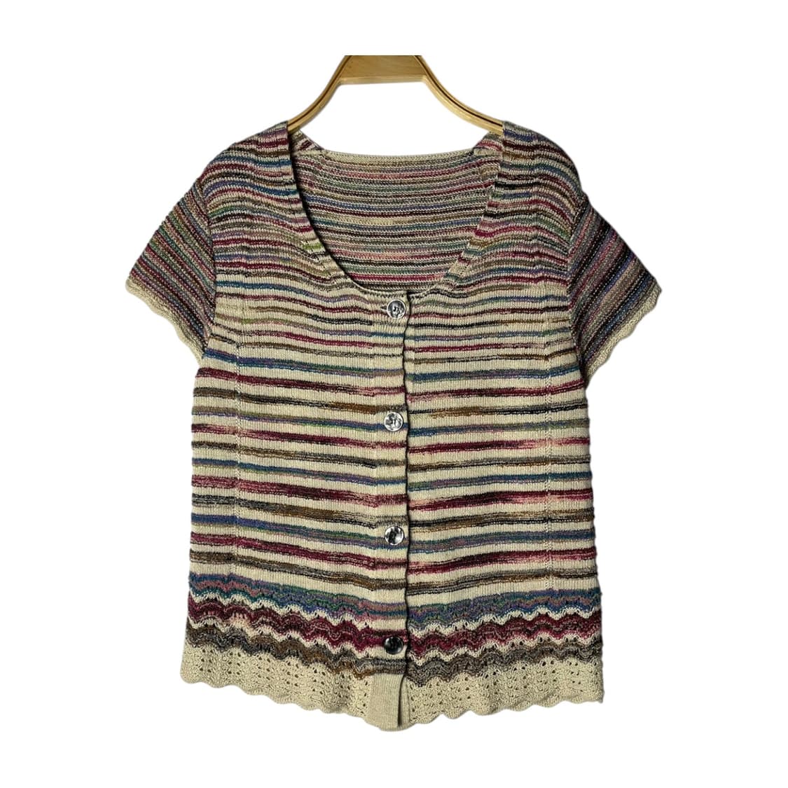 [JPN] 빈티지 모리걸 스트라이프 하프 가디건 상품이미지1