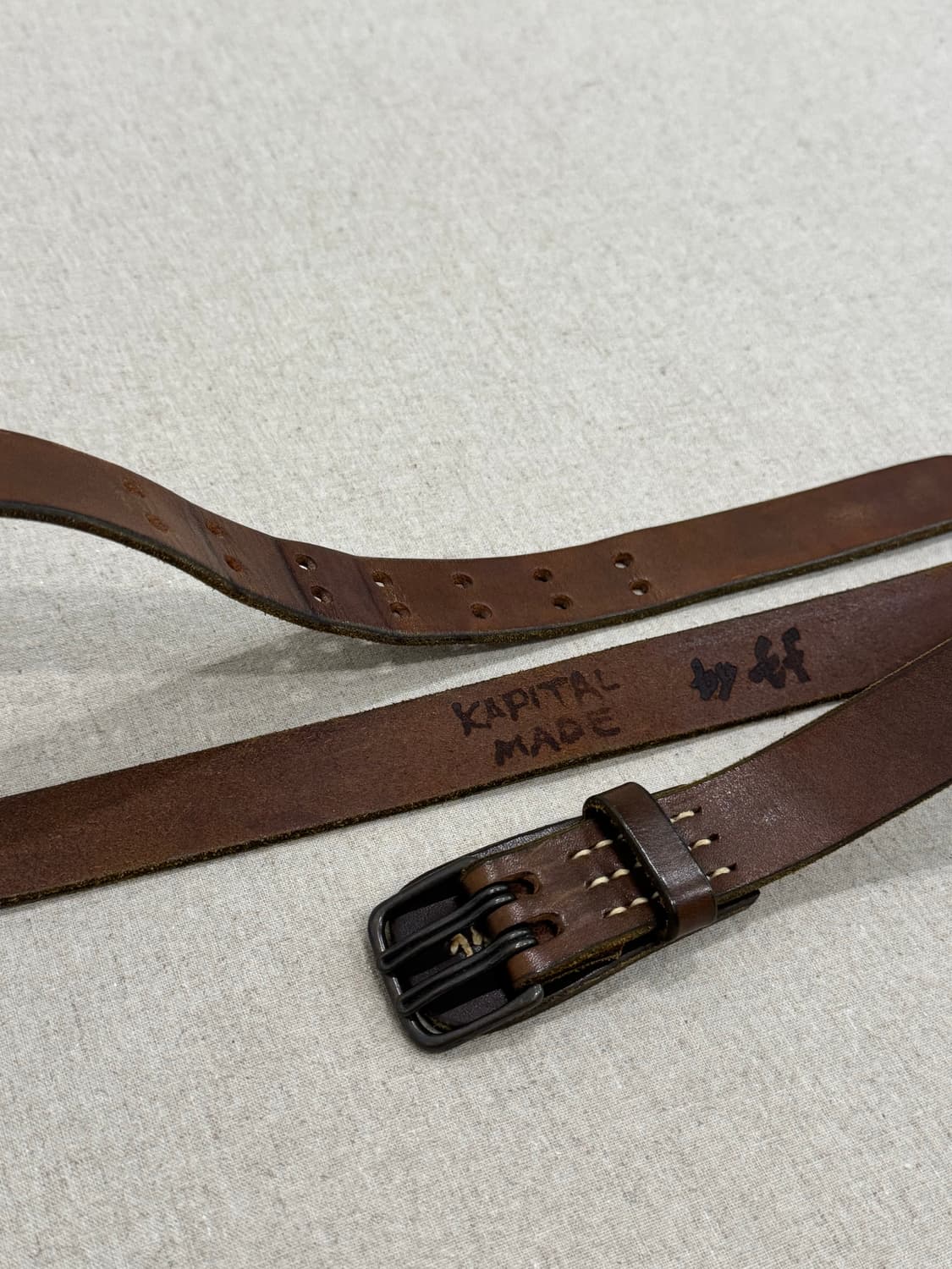 캐피탈 더블홀 브라운 레더 벨트 상품이미지1