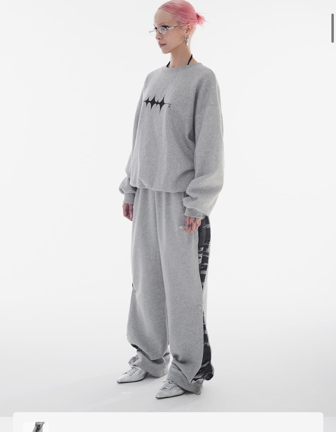 트렌스폼 사이드 스냅 배색 와이드 팬츠 그레이  상품이미지2