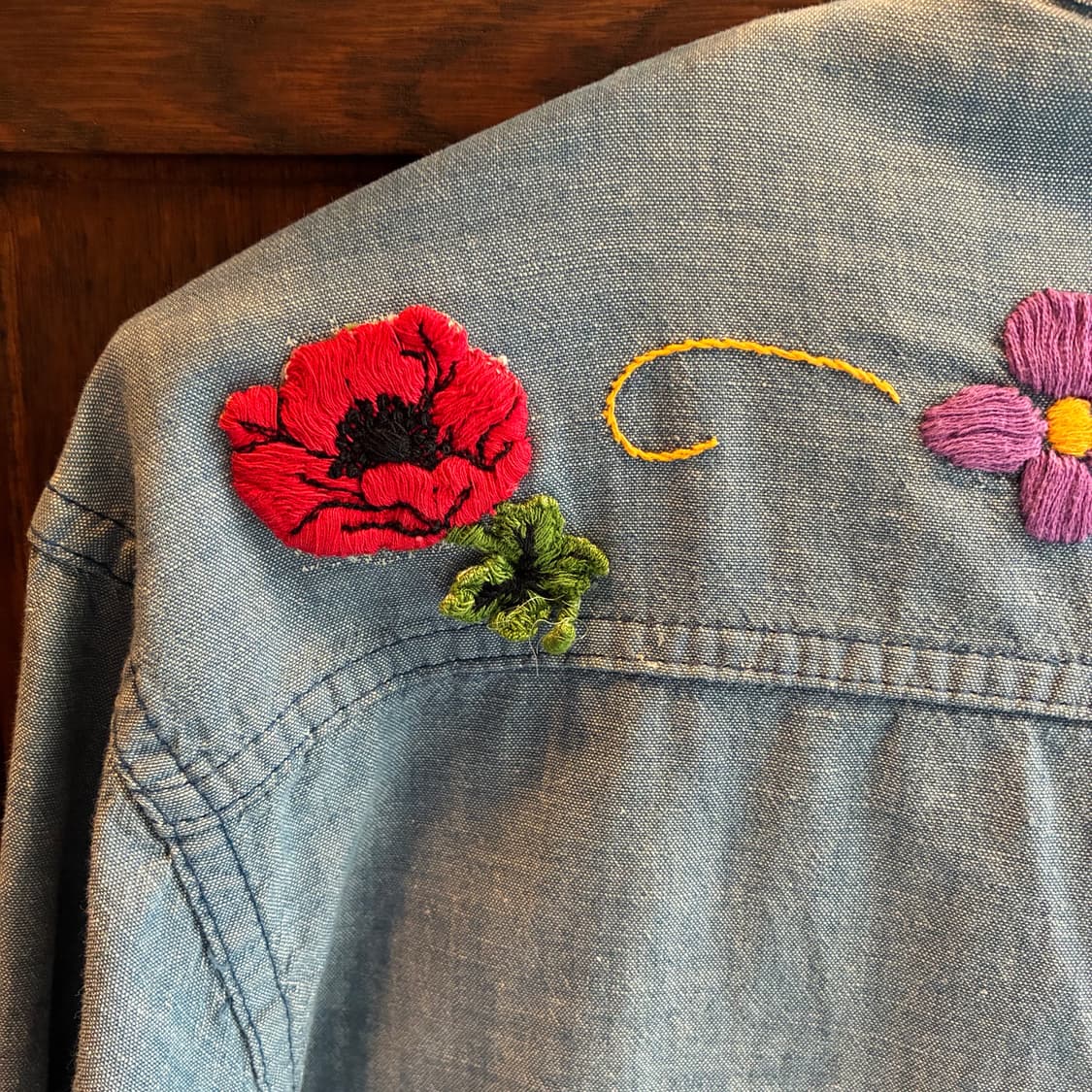 70s Lee Flower Embroidery Chambray Shirt 상품이미지7