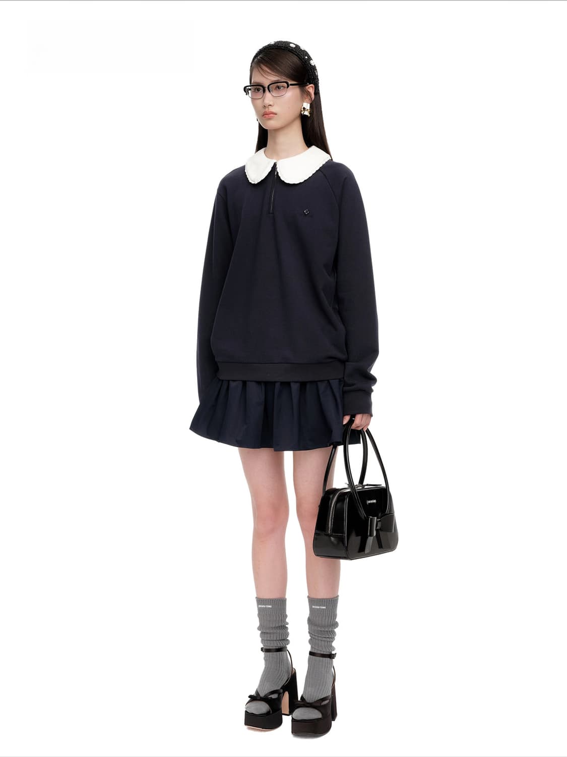 [8,10]슈슈통 25fw 돌 카라 스웨트셔츠/네이비 상품이미지2