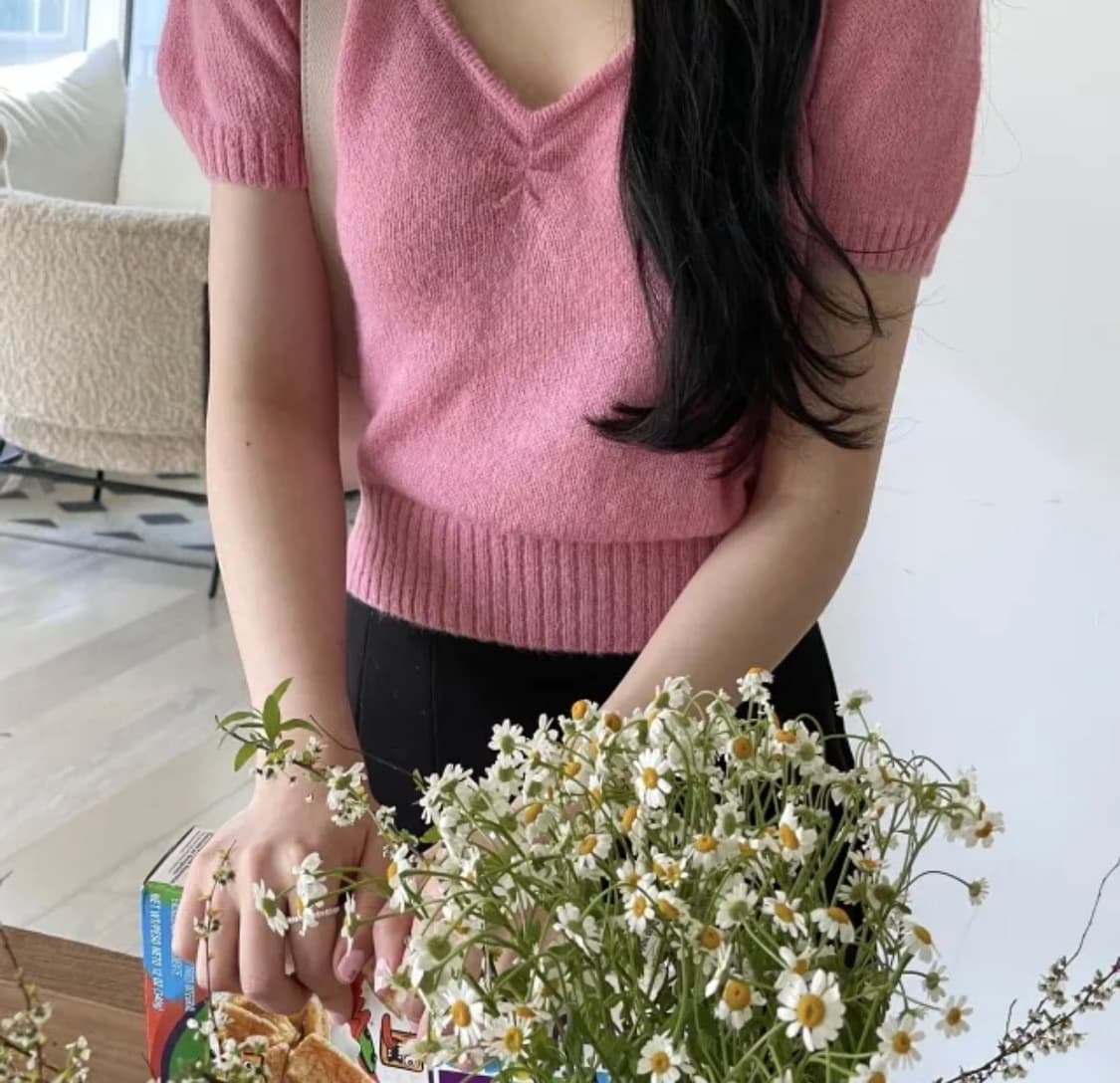 핑크 셔링 반팔 니트 👚 상품이미지2