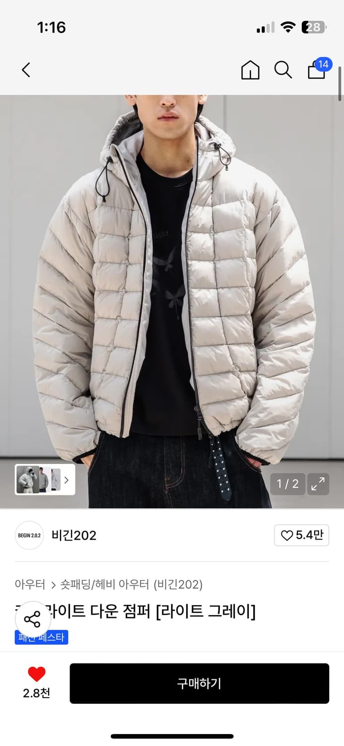 비긴 202 커브라이트 경량패딩 판매합니다. 상품이미지1