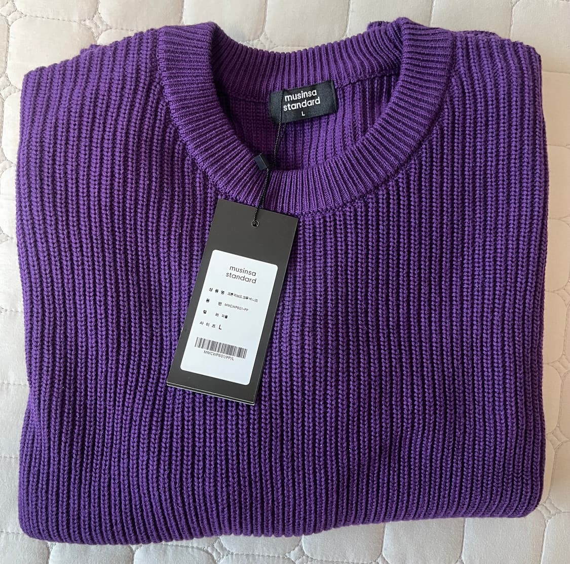새상품) 무신사스탠다드 코튼 리브드 크루 넥 니트 퍼플 L 상품이미지2