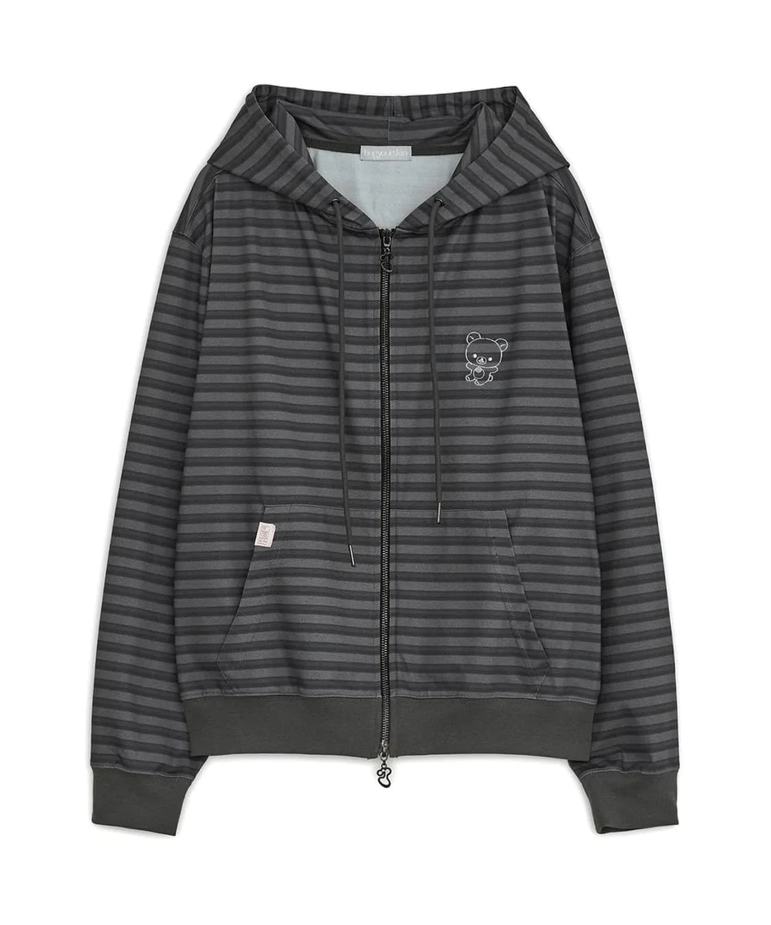 허그유어스킨 코리락쿠마 스트라이프 후드집업 차콜 리락쿠마 후디 상품이미지1