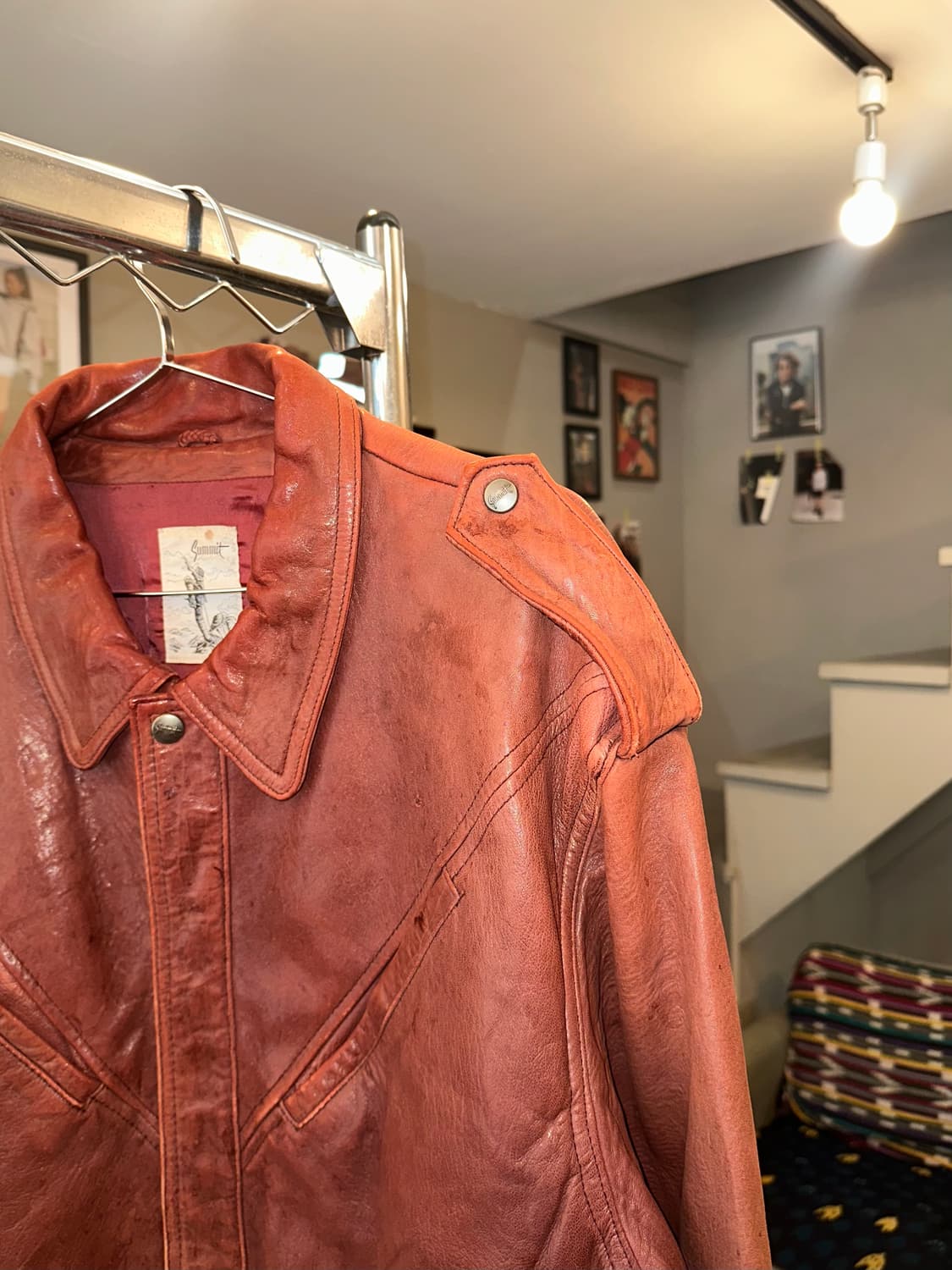 90’s Japanese Shel leather aging jacket 상품이미지5