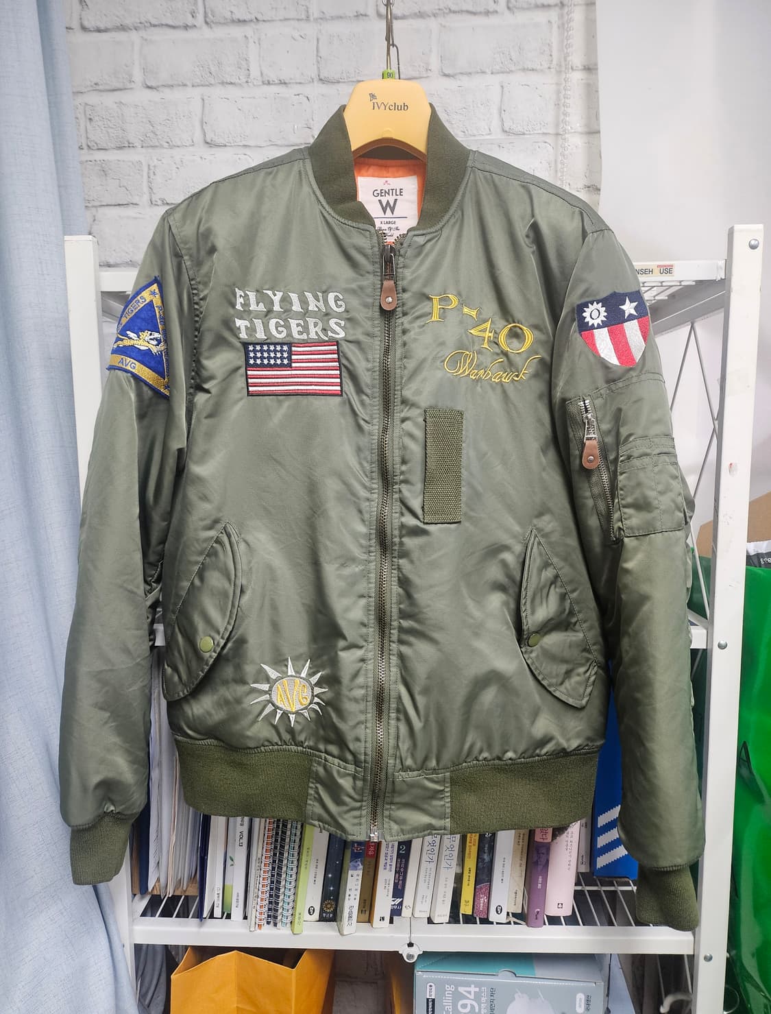 젠틀 플라잉타이거 항공점퍼 패딩 95 카키 봄버자켓 XD37 상품이미지1