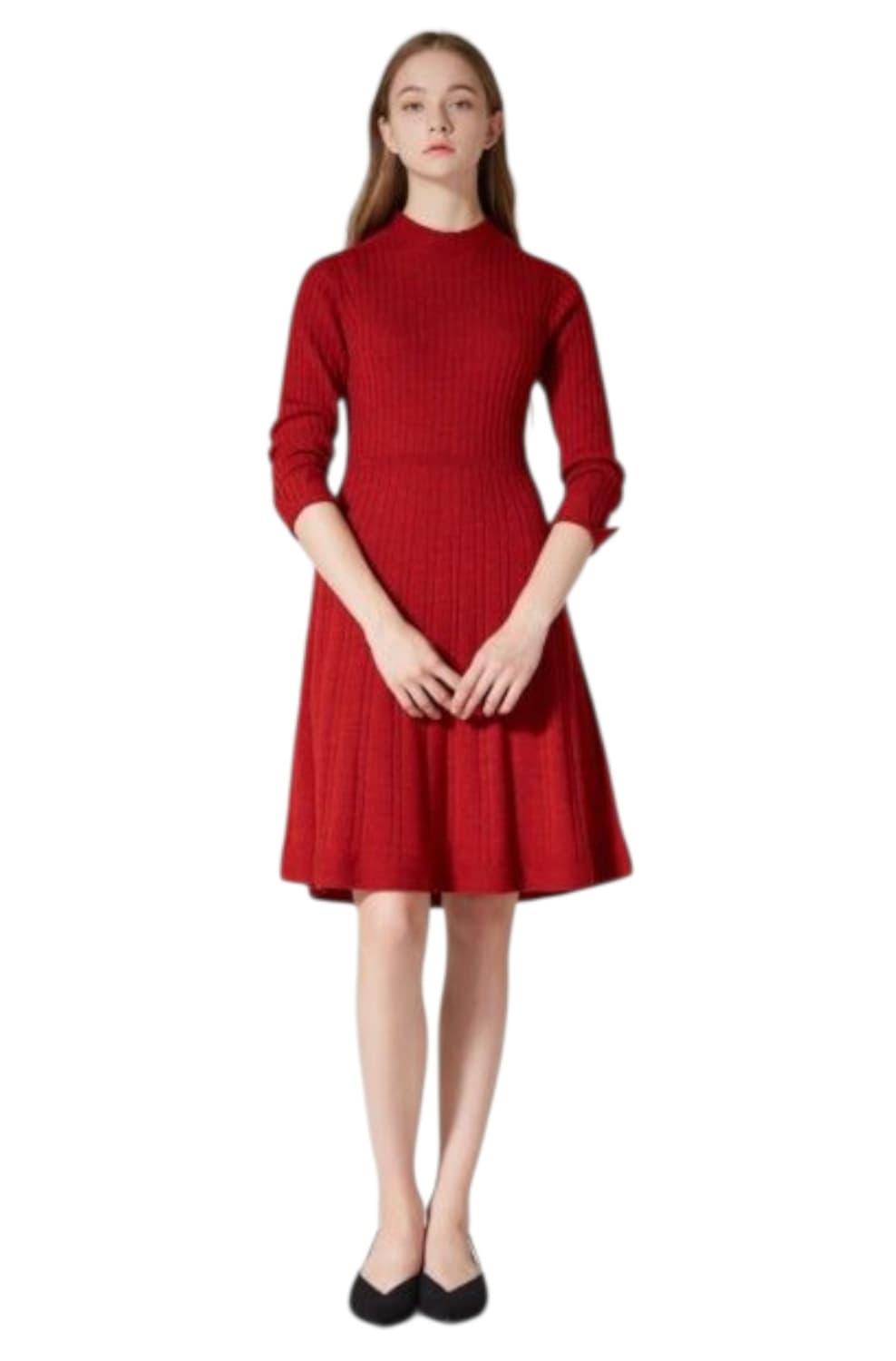 헤지스레이디스 레드 골지 니트 미디원피스 55 상품이미지2