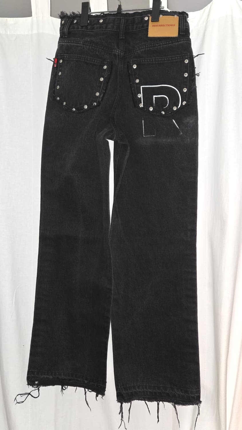 (새상품)레저렉션13 리벳 & 패치워크 데님 팬츠 블랙 상품이미지3