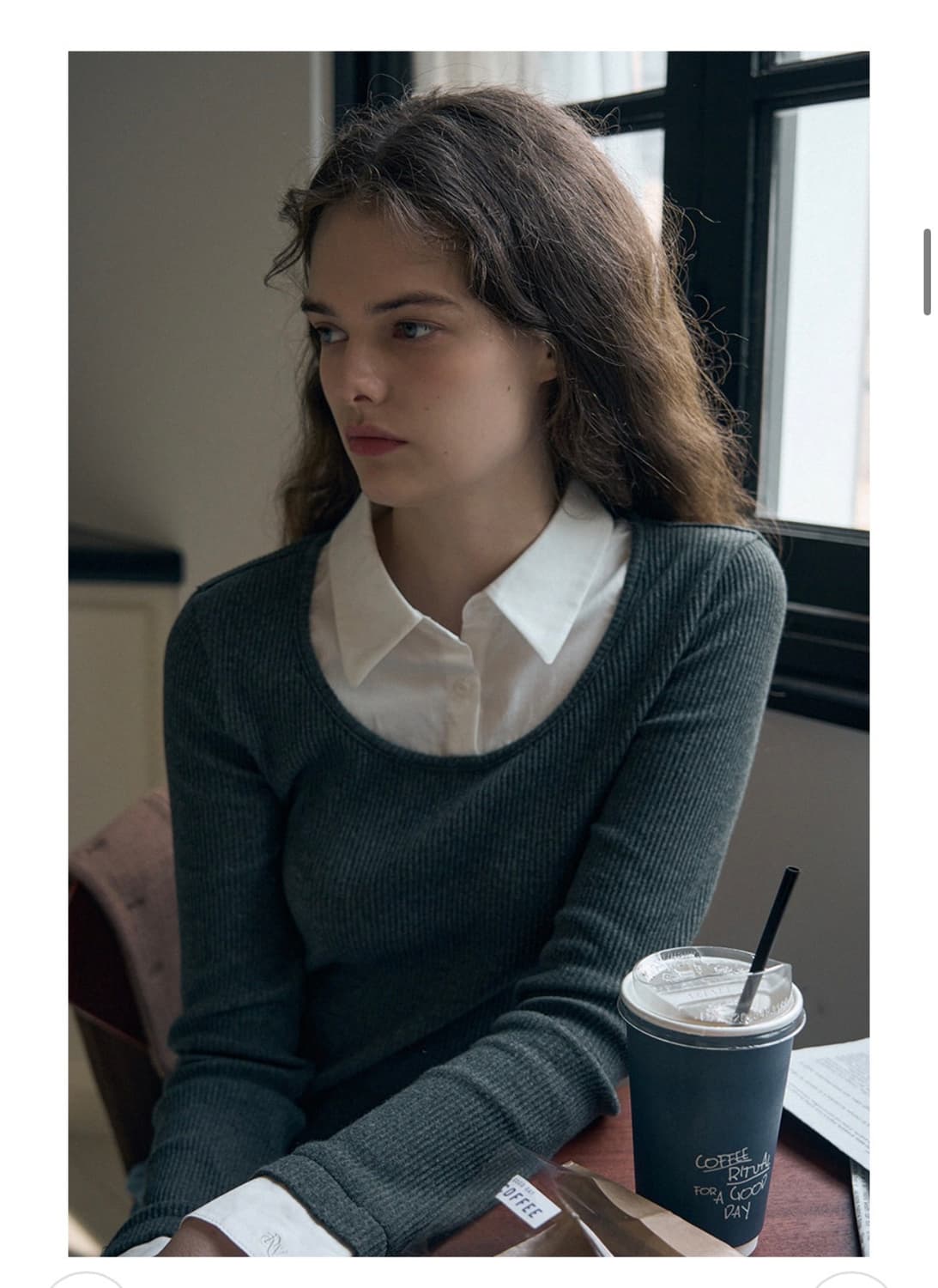 (S) 드로우핏 우먼 포엠 레이어드 카라 셔츠 탑 [CHARCOAL] 상품이미지4