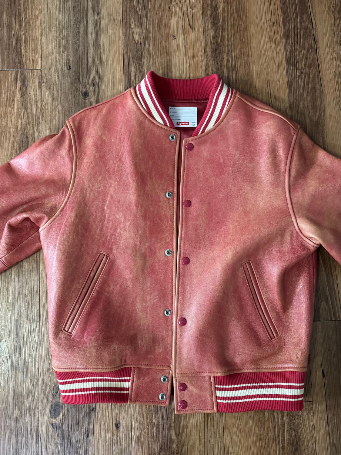 슈프림 원 자켓 레더 바시티 레드 M 상품이미지1