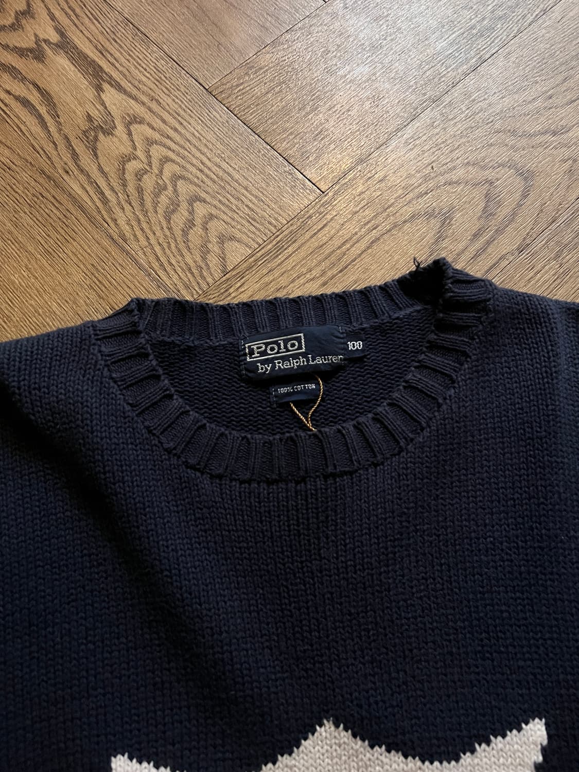 [L]90's 폴로 랄프로렌 쉴드로고 네이비 코튼 니트 상품이미지2