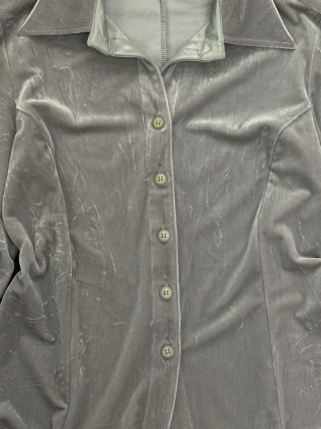 OS)Christian Aujard 빈티지 여성 그레이 벨벳 브이넥 셔츠 상품이미지2