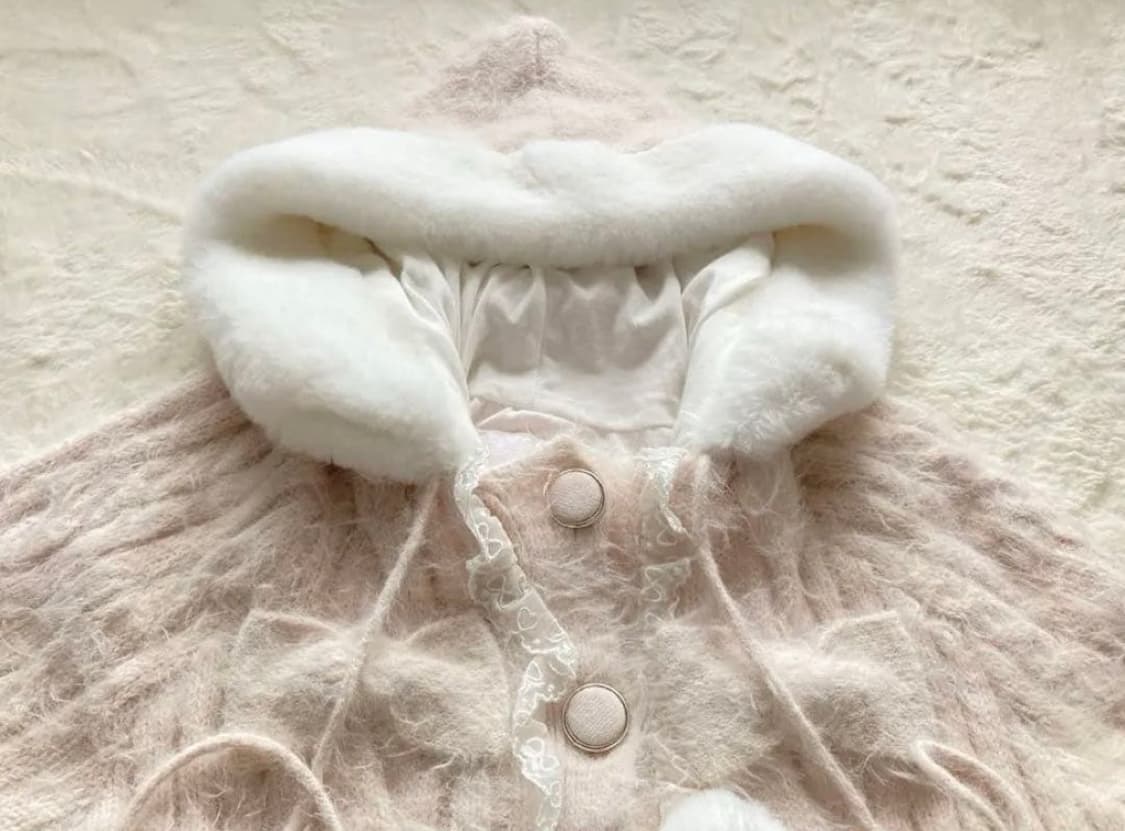 리즈리사 연핑크 후드 폼폼이 리본 케이프 판초 양산형 히메갸루 상품이미지3