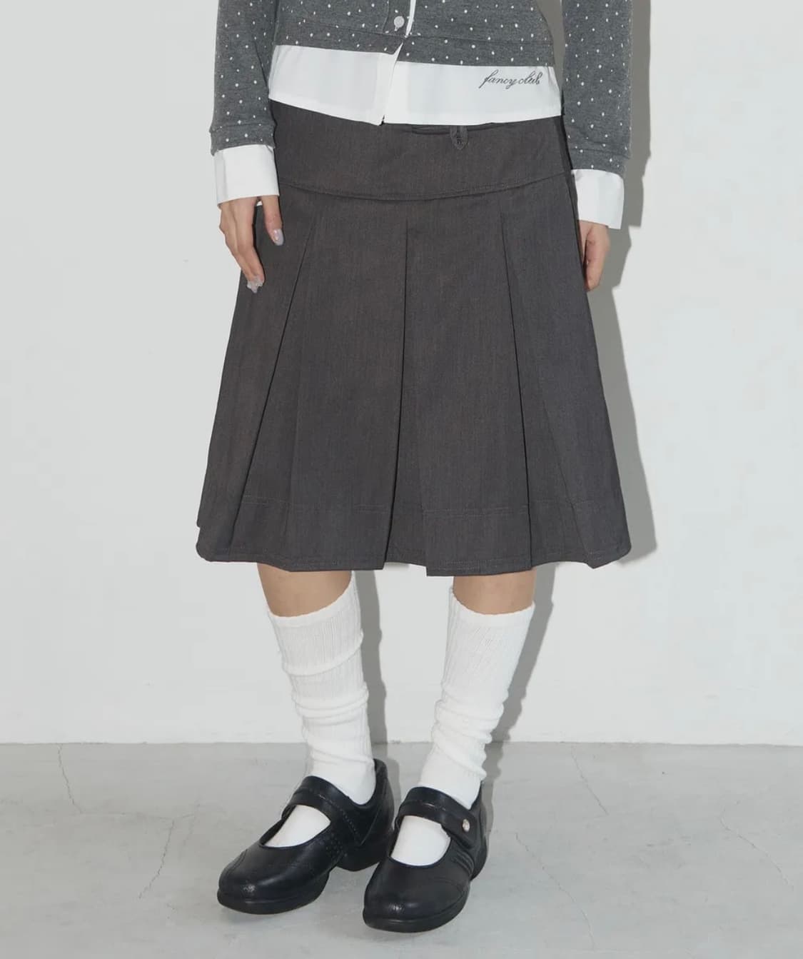 네스티 팬시클럽 포멀 버튼 플리츠 미디 스커트 그레이 2 상품이미지1