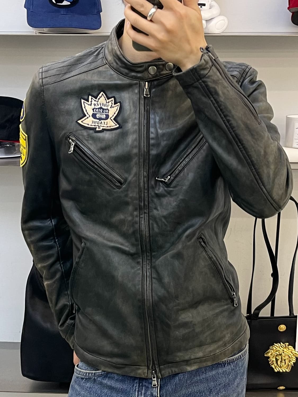 Duffers 페이디드 바이커 레더 집 자켓 상품이미지1