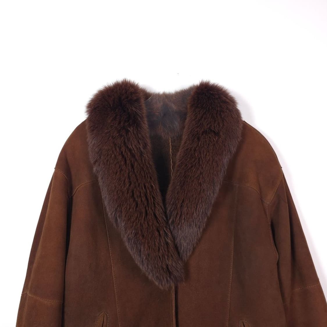 빈티지 리얼 레더 폭스퍼 트리밍 하프 무스탕 자켓 L 상품이미지3