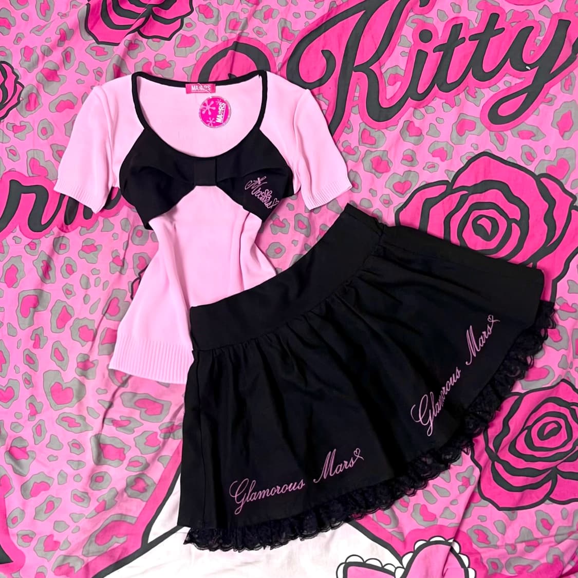 MA*RS마즈 블랙핑크 레터링 자수 프릴레이스 스커트 히메로맨틱갸루 핀터 상품이미지1