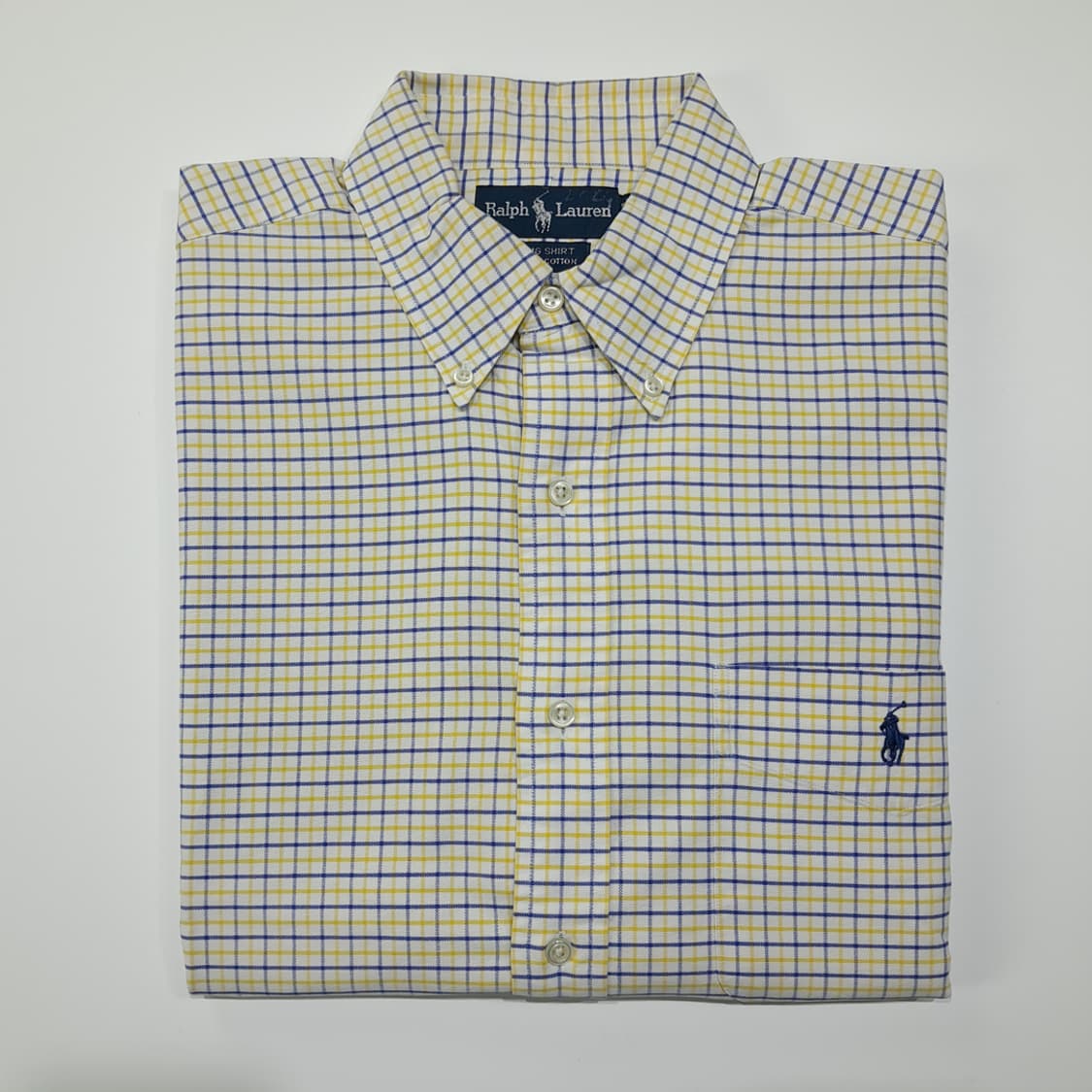 CL691 M 폴로 90s 빅셔츠 마이크로 체크 옐로우 네이비 셔츠 남 상품이미지7