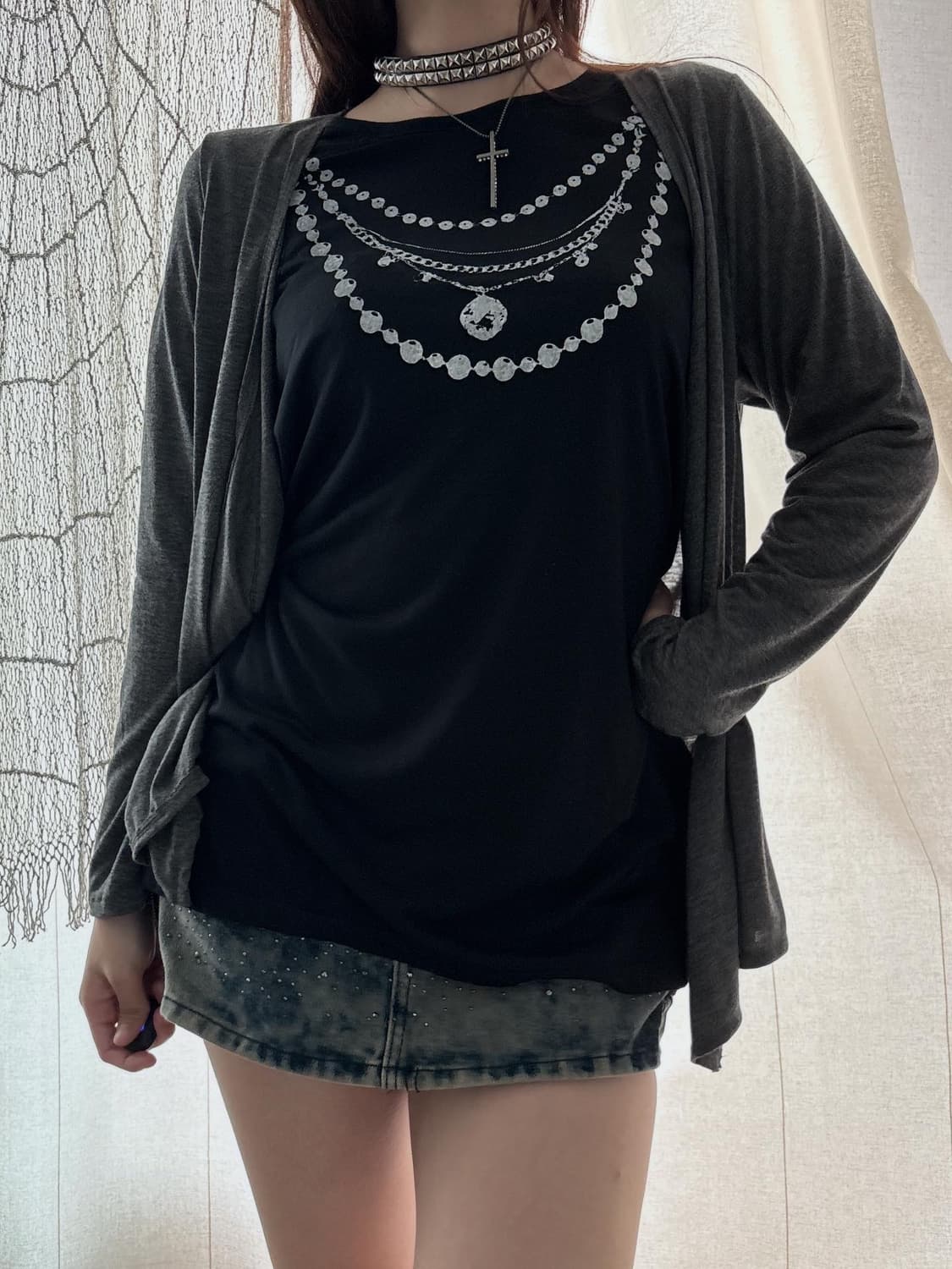 52 black necklace printing one-piece/top 상품이미지2