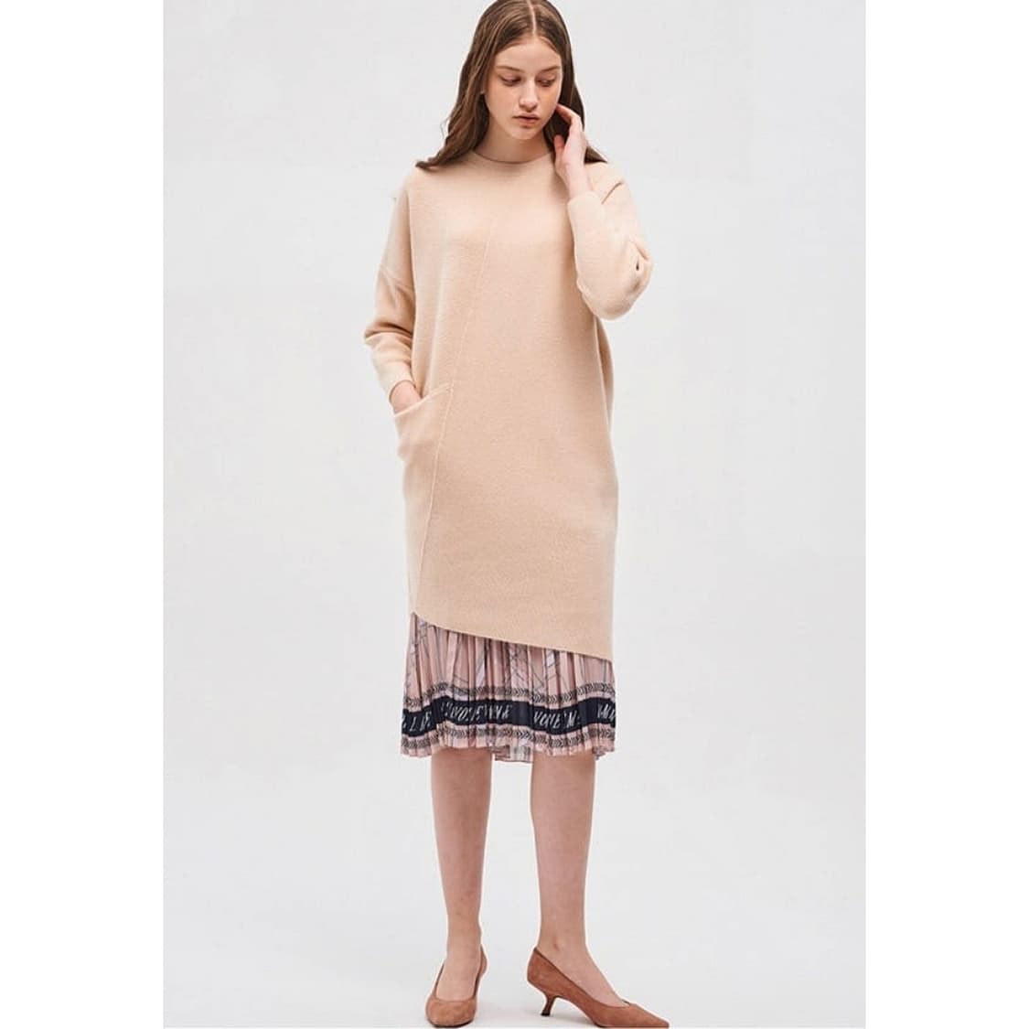 마인 니트 레이어드 플리츠 원피스 상품이미지1