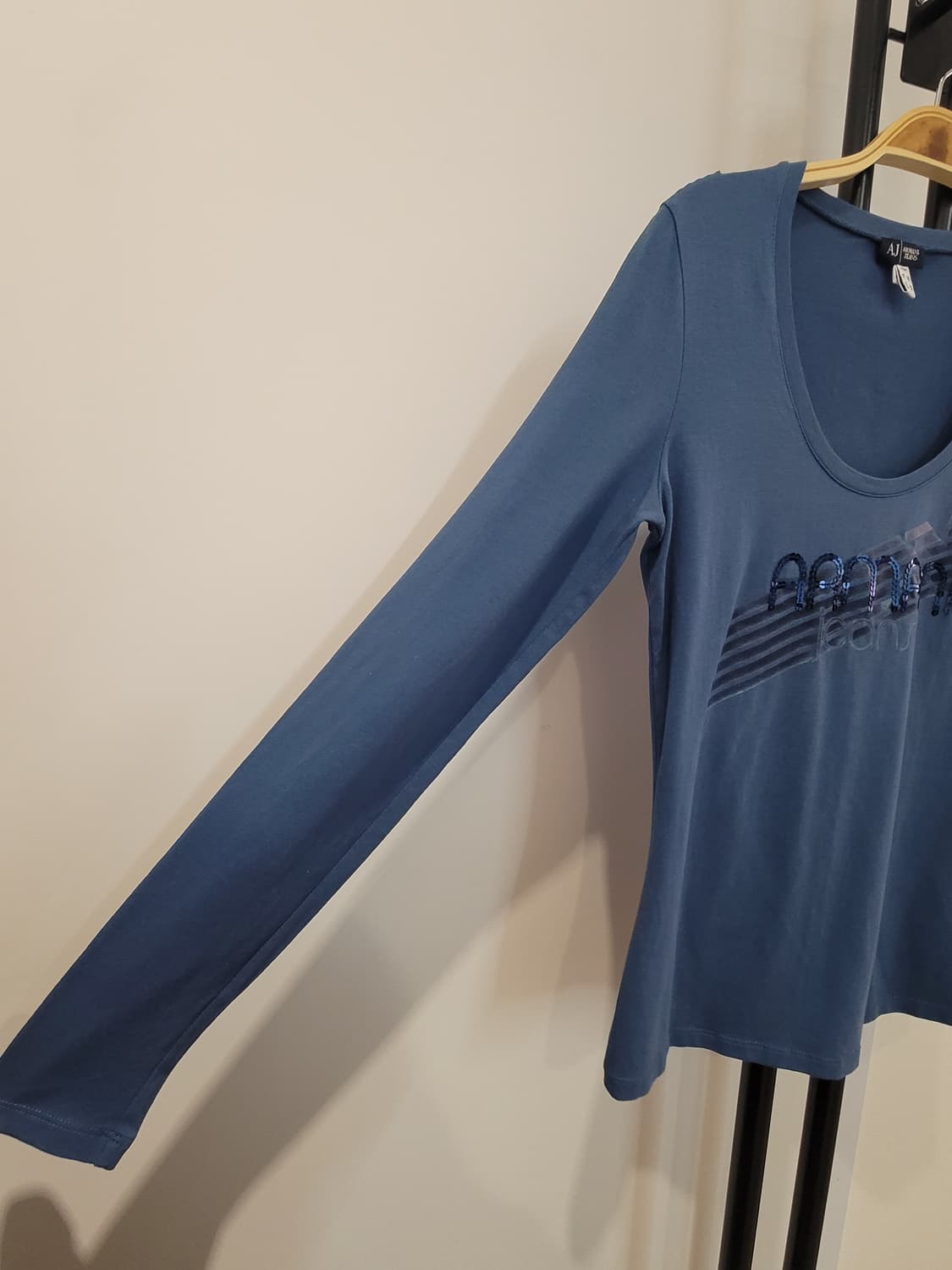 아르마니 진 스팽글 로고 긴팔 티셔츠 55사이즈 상품이미지5