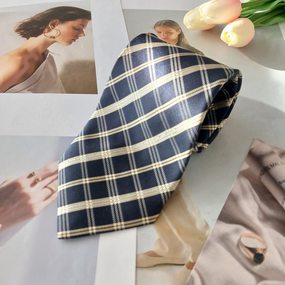 아쿠아스큐텀 실크 클래식 체크 넥타이 9.4cm A+등급 A18866
 상품이미지2