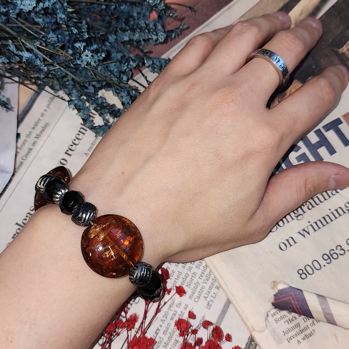 90s 프랑스 빈티지 쥬얼리 클래식 앰버 비즈 팔찌 브레이슬릿 상품이미지6