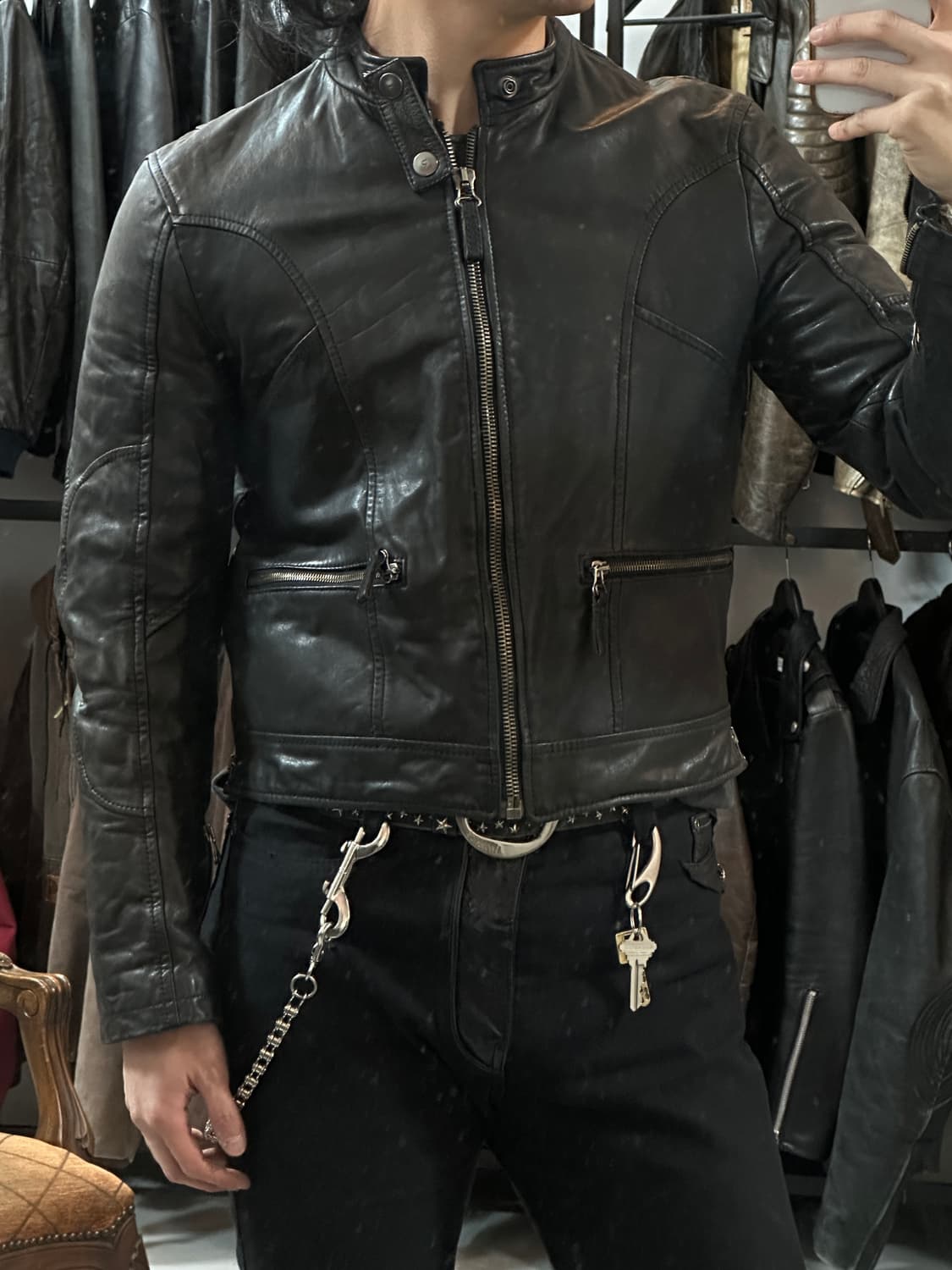 00's 아르마니 고트스킨 레더 자켓 빈티지 바이커 카페레이서 자켓 상품이미지3