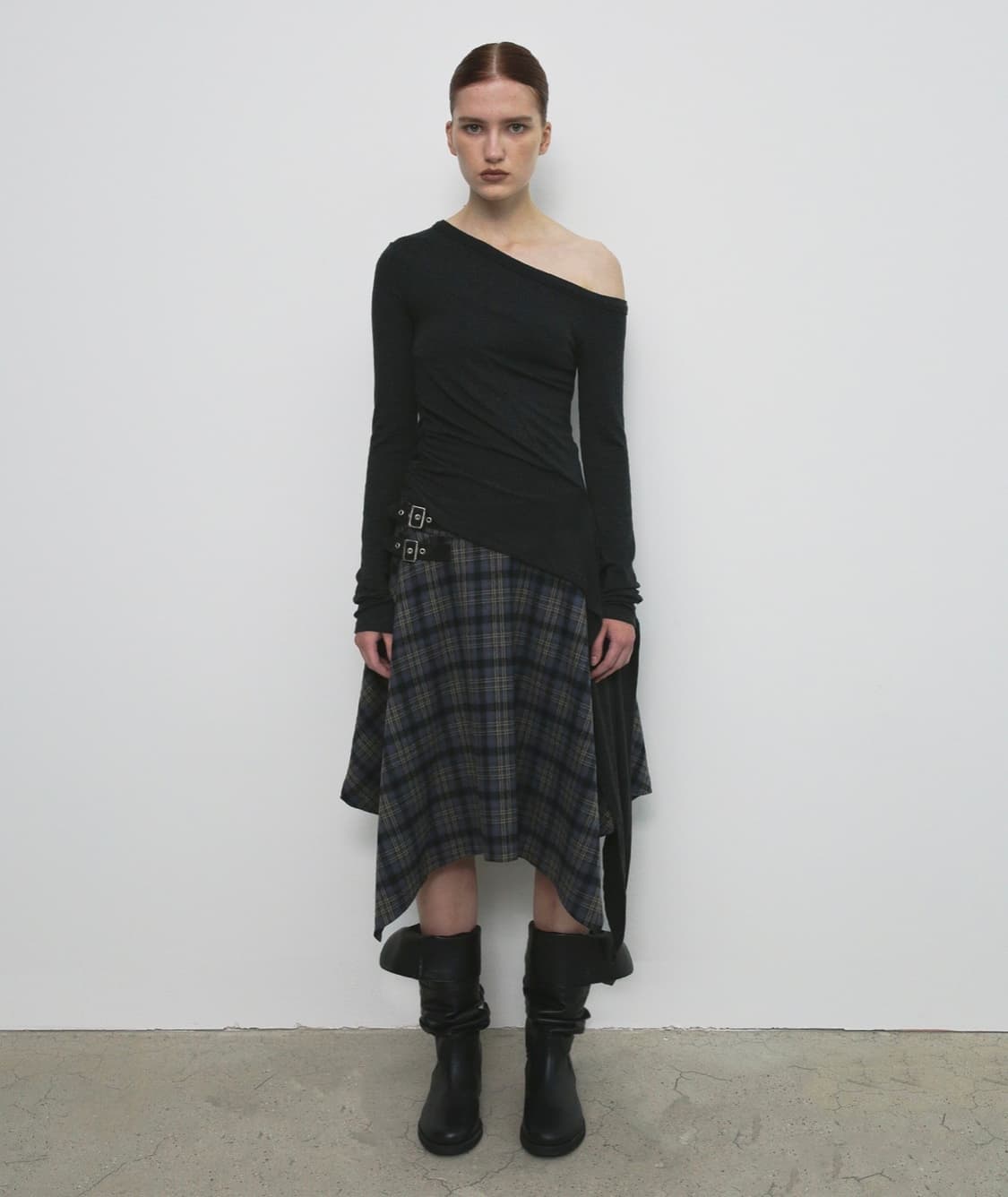 샌드릭 레이어드 체크 미디 스커트 퍼플 m사이즈 상품이미지2