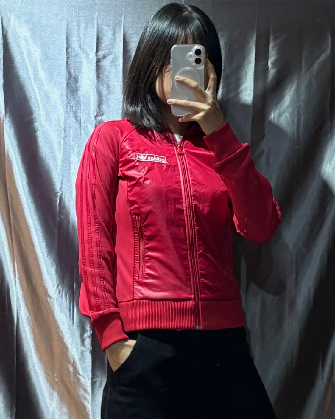 Xs 아디다스 나일론 배치 핑크레드 트랙탑 상품이미지1