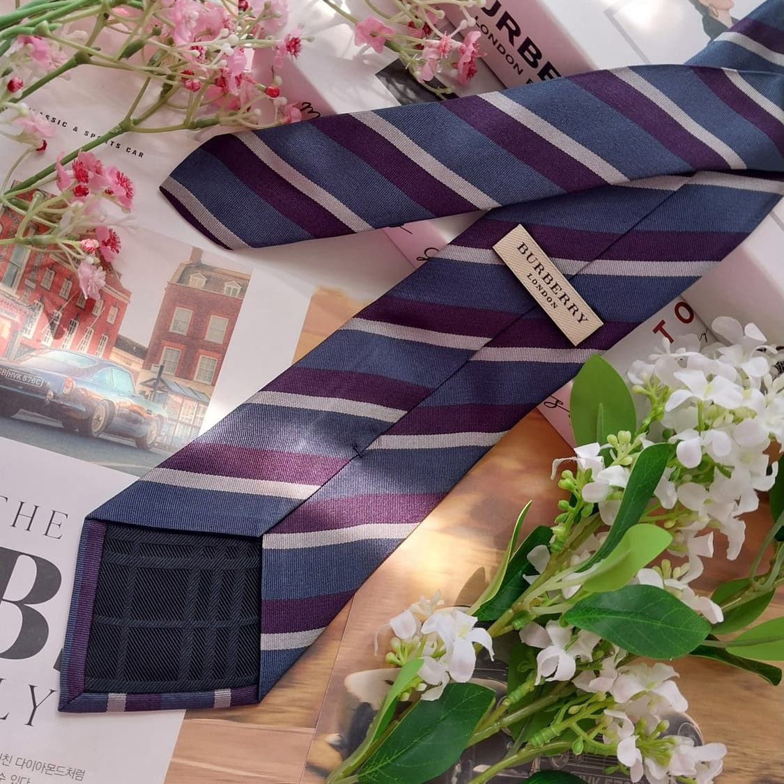 버버리 네이비 퍼플 스트라이프 넥타이 8.5cm A+등급 K2398
 상품이미지4