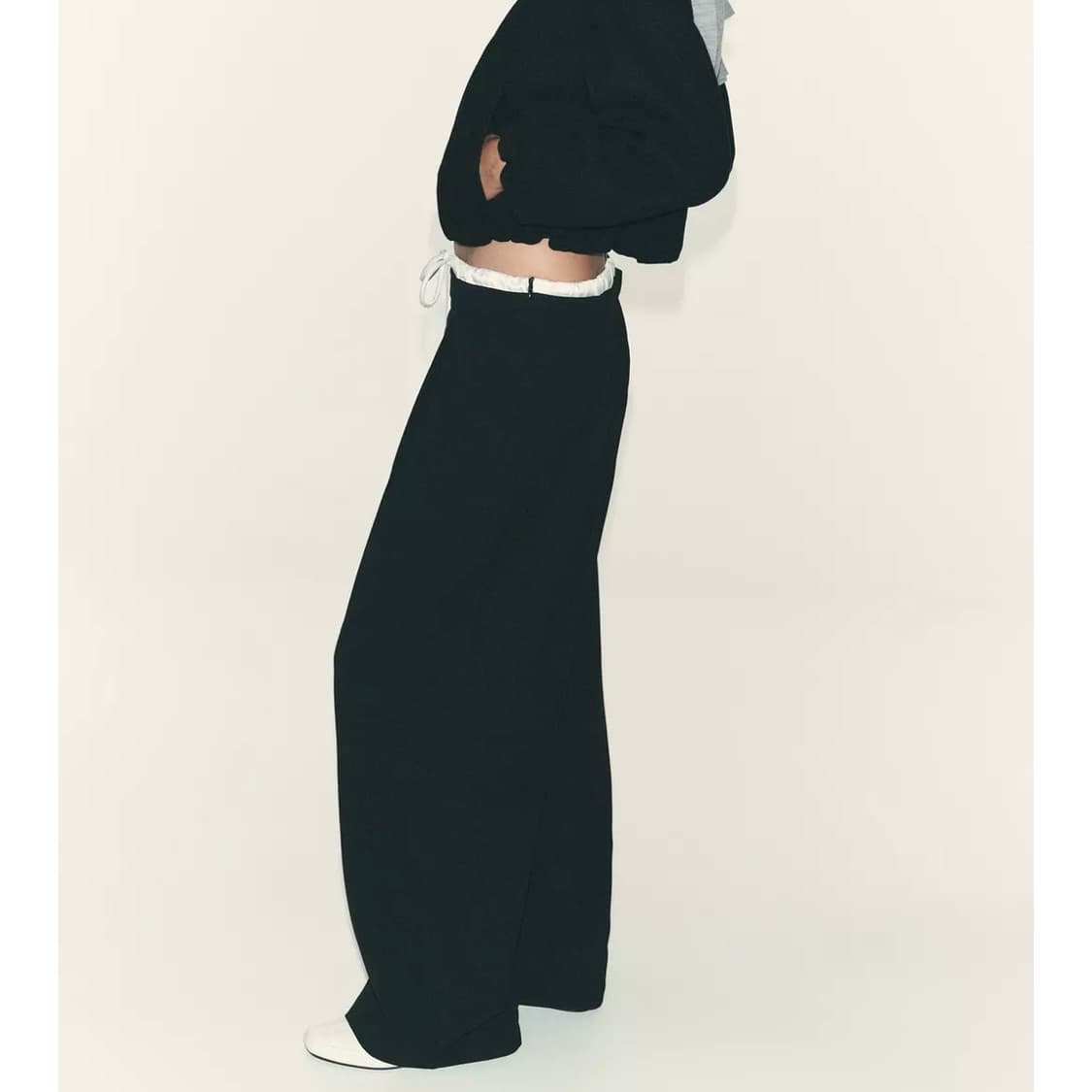 zara 자라 더블 웨이스트 와이드 팬츠 블랙 상품이미지3