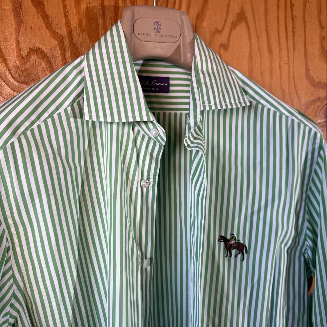 랄프로렌 퍼플라벨 그린 스트라이프 로고 드레스 셔츠 상품이미지2