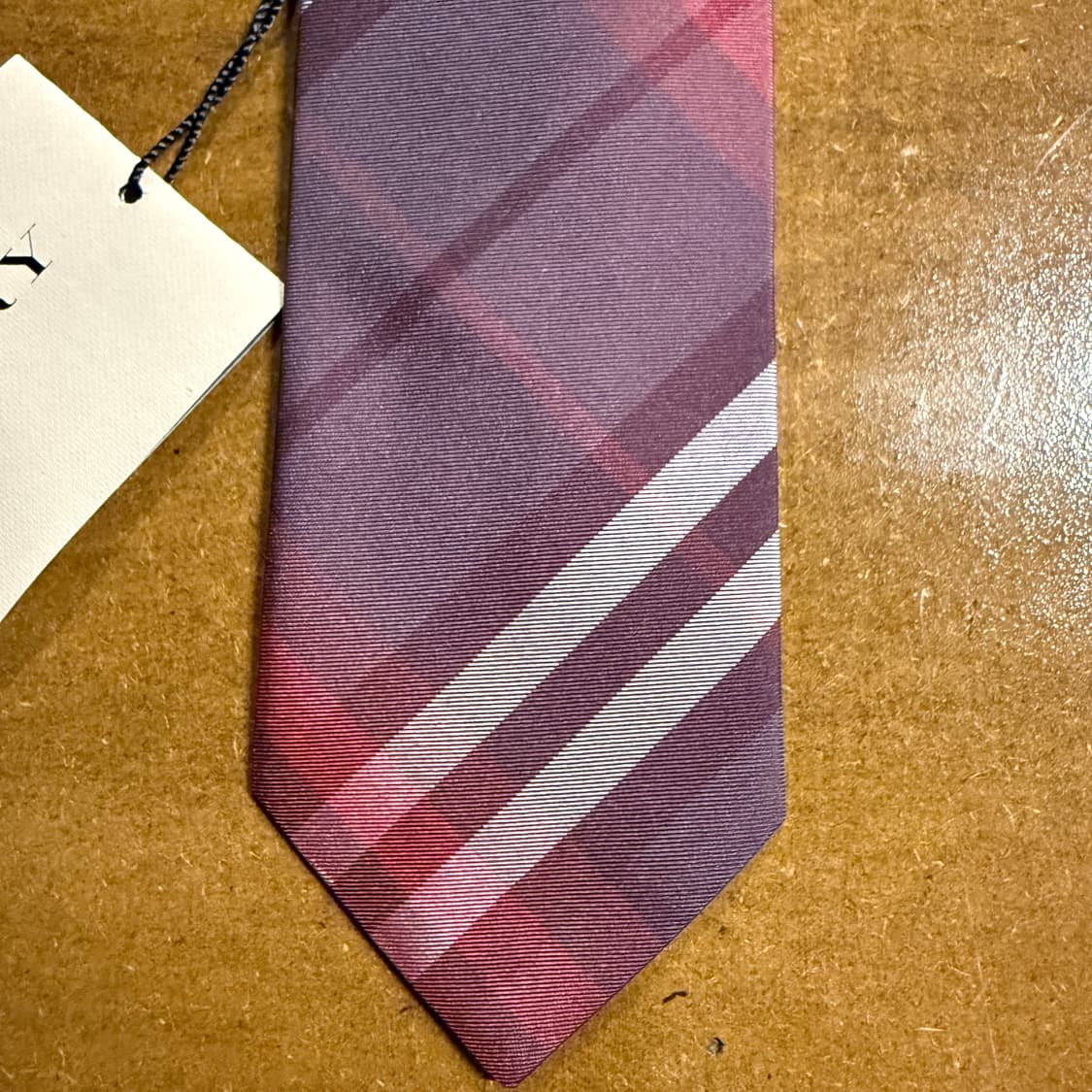 버버리 BURBERRY 런던 체크 실크 넥타이 버건디 7cm 상품이미지5