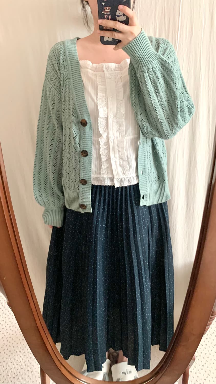 뮤트 그린 모리 펀칭 가디건 상품이미지8