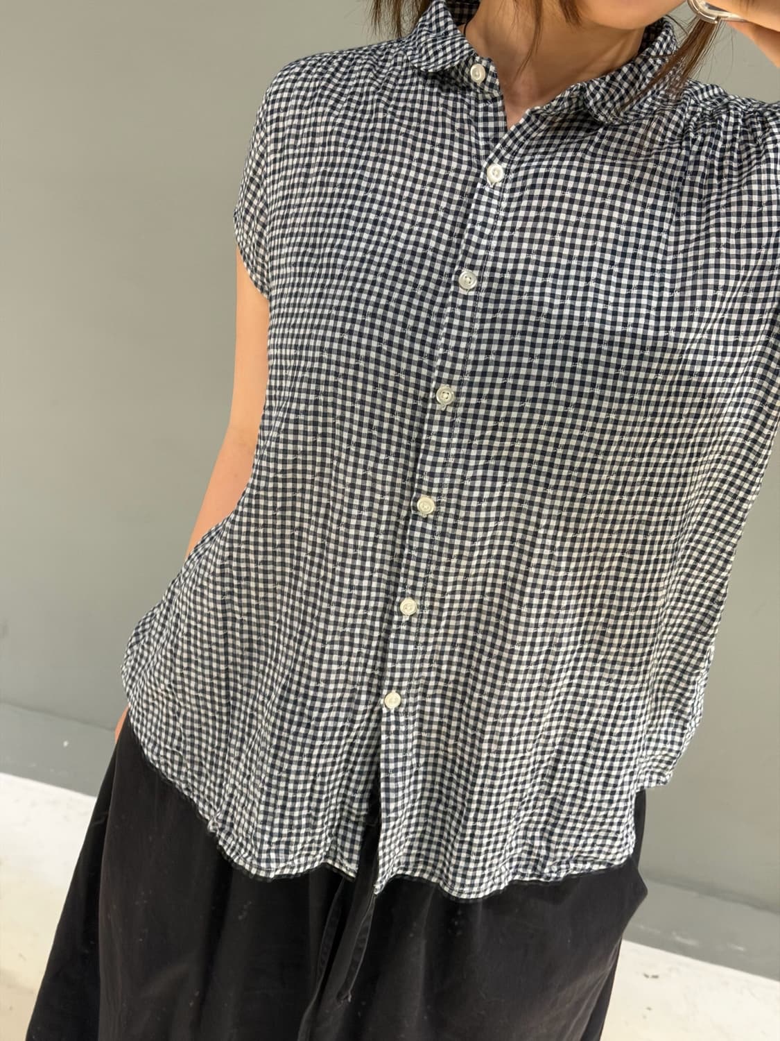 nerd navy check pattern blouse 상품이미지3