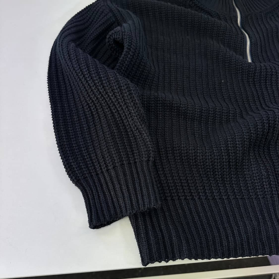 M-L 트릴리온 네이비 루즈오버핏 반집업 와플니트 상품이미지2