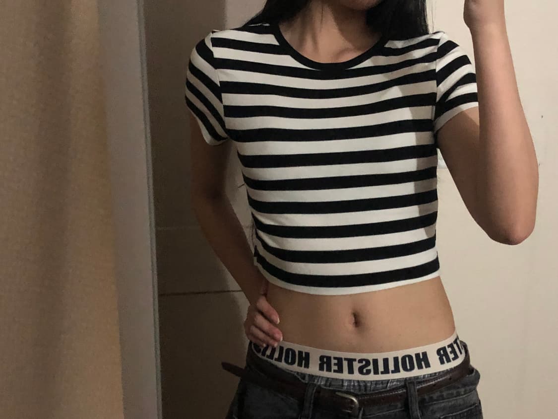 자라 스트라이프 크롭 반팔티 블랙/화이트 상품이미지3