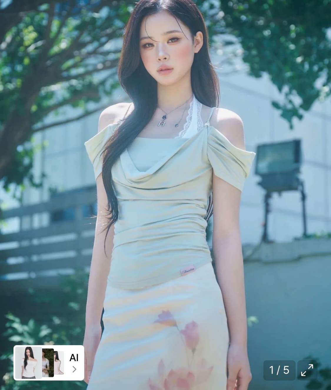 (새상품) 뉴얼린 이브 썸머 드레이핑 오프숄더 라이트그린 상품이미지1