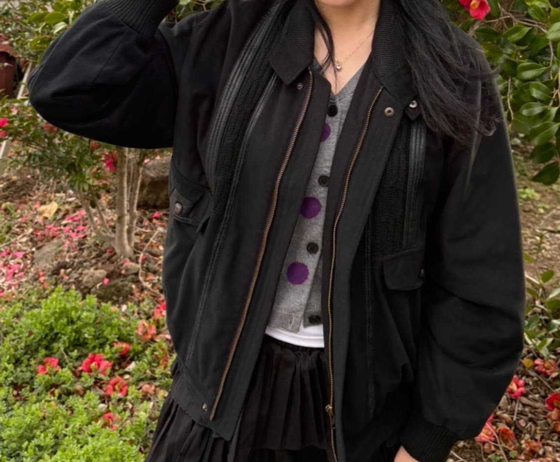 빈티지클럽 블랙 가죽 디테일 자켓 상품이미지1