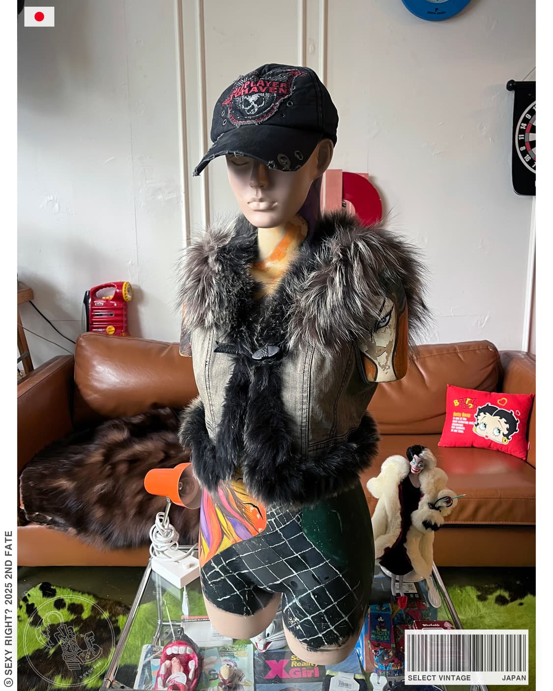 JPN Vintage Fox Fur Trim Gray Denim Vest 상품이미지1