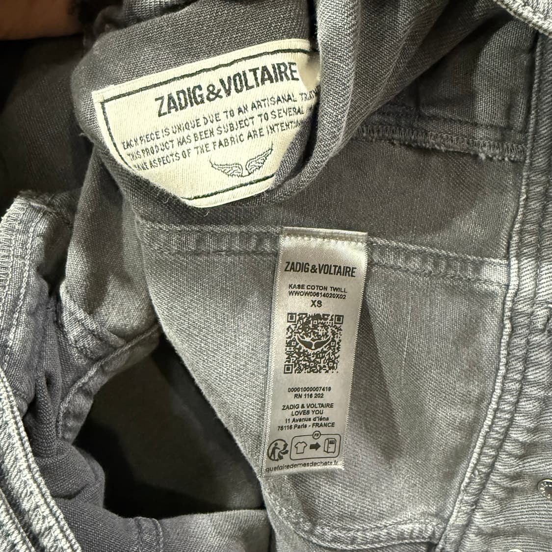 XS W 쟈딕앤볼테르 빈티지 그레이 데님 흑청자켓  상품이미지4