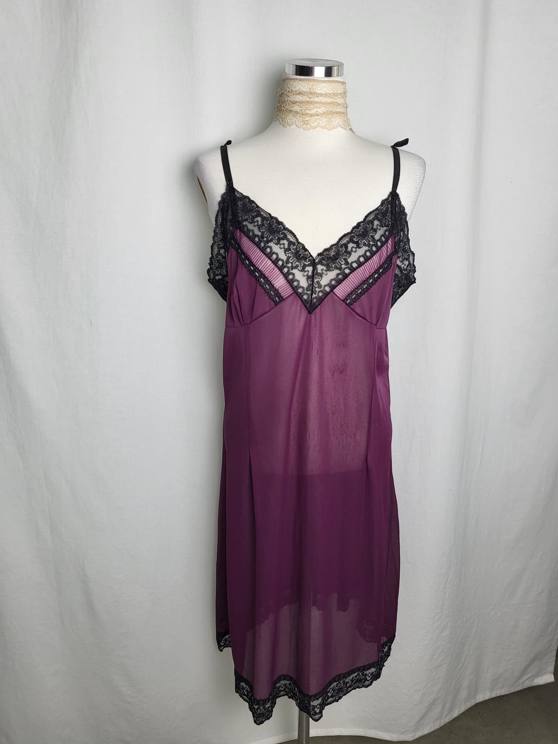 빈티지 딥 퍼플 레이스 슬립 드레스 상품이미지2