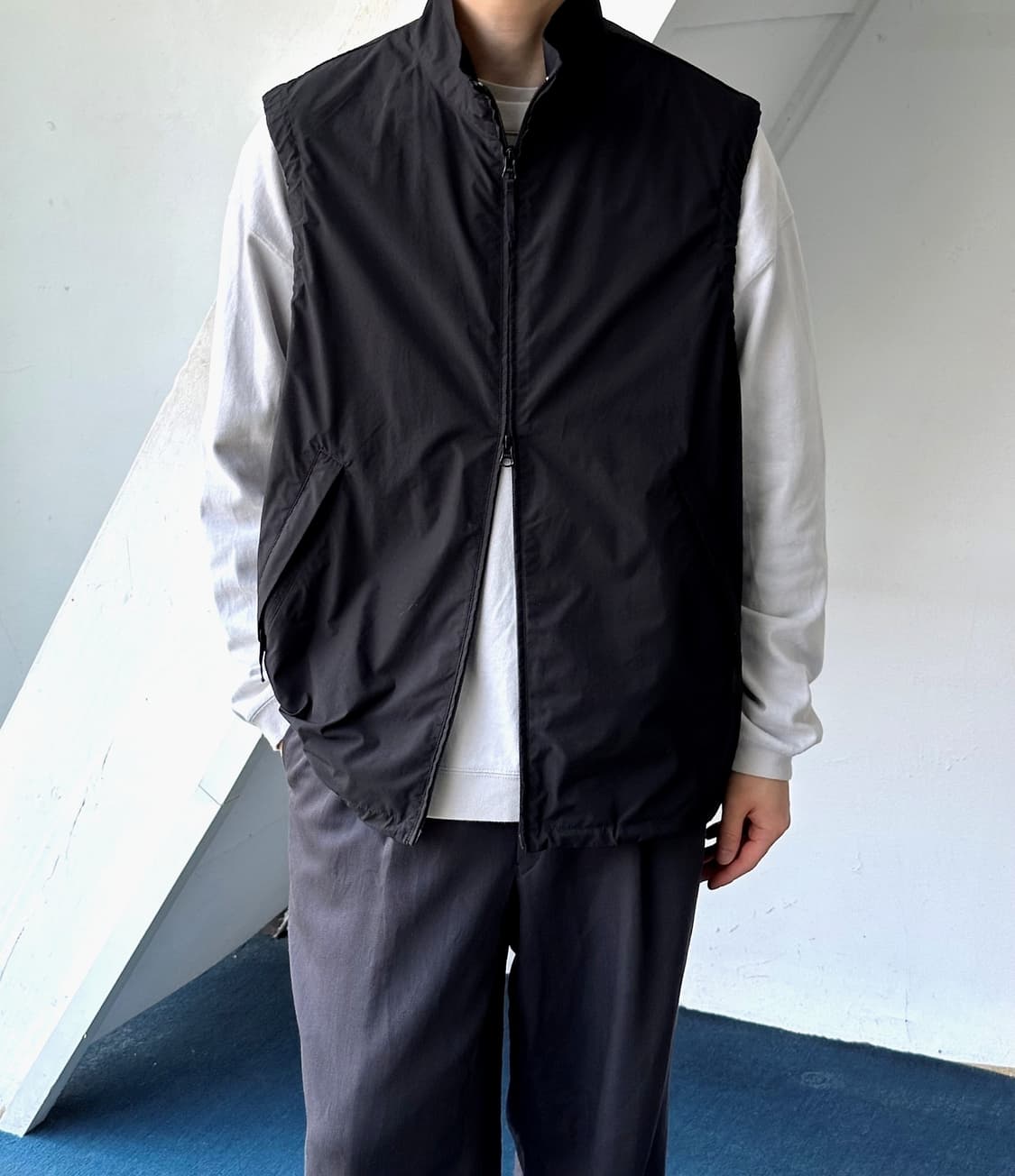 Washed puckering fabric 2way zip vest  상품이미지7
