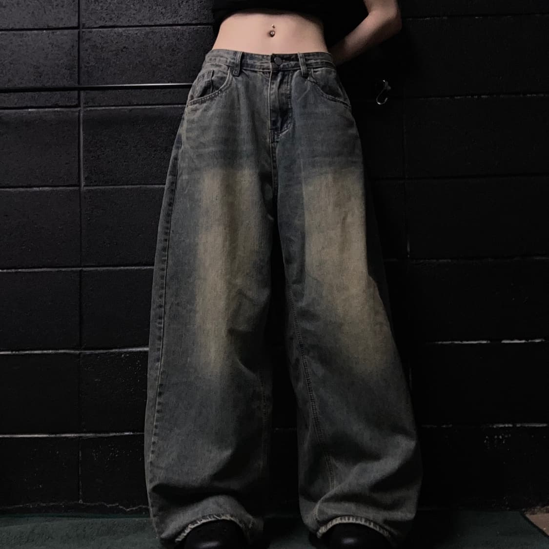 빈티치 중청 오버핏 워싱 데님 팬츠 상품이미지1